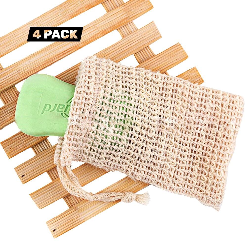 Natural Hemp Sisal Mesh Soap Pouch Bag Exfoliating Body Bath Shower ~ 4 Pack